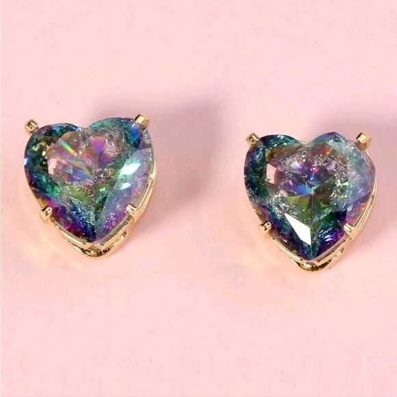 Heart Gemstone Stud Earrings - Picture 1 of 4